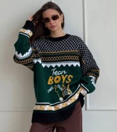 Свитер зеленый с принтом