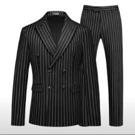 Двубортный костюм в полоску черный: Костюм в полоску черный (52)