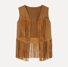 Жилет короткий с бахрамой: Жилет белый короткий