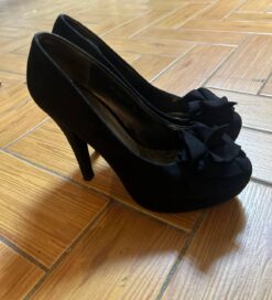 Туфли черные замша с цветком (36)
