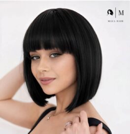 Парик женский черный каре с челкой