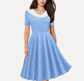 Платье в горошек: Платье в горошек синее (48)