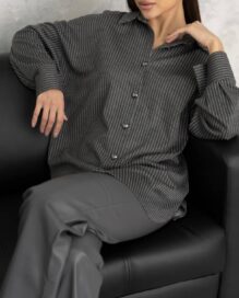 Рубашка черная в полоску женская: Черная в полоску (44)