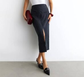 Юбка черная в полоску с разрезом (44)